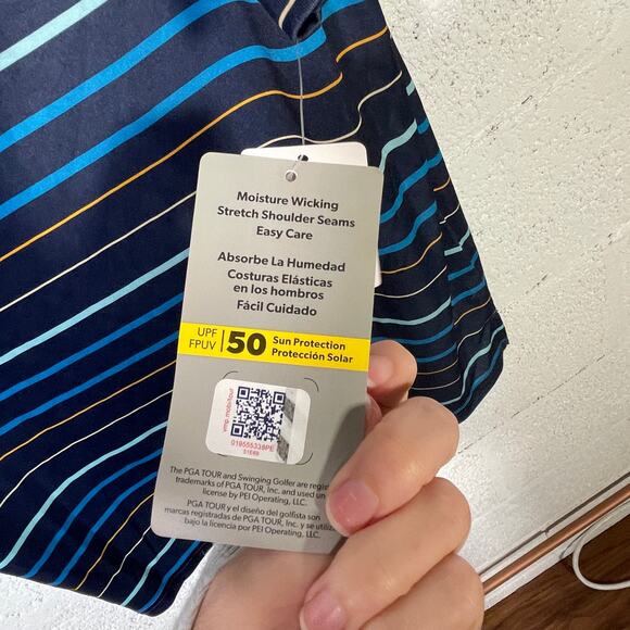 PGA TOUR Men's Fine Line Print Short Sleeve Golf Polo Shirt blue small - Picture 8 of 9